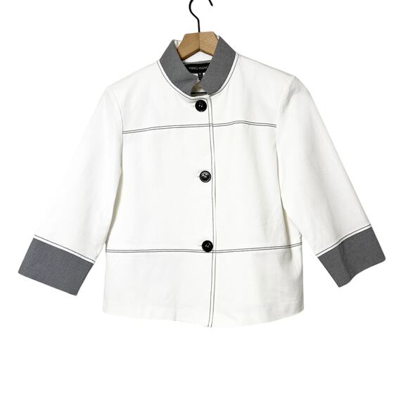 MING WANG WOMEN WHITE BLACK JACKET BUTTON TOP SIZE XS BRAND NEW - Picture 1 of 7